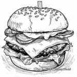 Detailed Stuffed Burger Coloring Pages for Adults 1