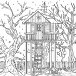 Detailed Tree House in the Winter Coloring Pages 1