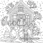 Detailed Tree House in the Winter Coloring Pages 2