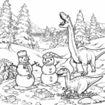 Dinosaurs Building a Snowman: Winter Scene Coloring Pages 1