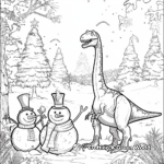 Dinosaurs Building a Snowman: Winter Scene Coloring Pages 2
