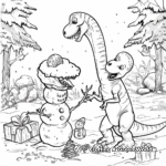 Dinosaurs Building a Snowman: Winter Scene Coloring Pages 3