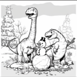Dinosaurs Building a Snowman: Winter Scene Coloring Pages 4