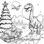 Dinosaurs Pulling Santa's Sleigh on Christmas Eve Coloring Pages 1