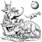 Dinosaurs Pulling Santa's Sleigh on Christmas Eve Coloring Pages 3