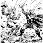 Dramatic Thor Fighting Scene Coloring Pages 3
