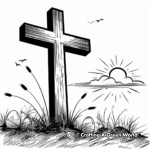 Easter Cross Sunset Scene Coloring Pages 3