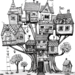 Elaborate Tree House Village Coloring Pages 1