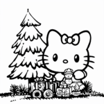 Festive Hello Kitty Christmas Scene Coloring Pages 3