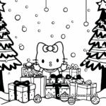 Festive Hello Kitty Christmas Scene Coloring Pages 4