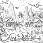 Friendly Pterodactyls Flying Over Snowy Town Coloring Pages 1