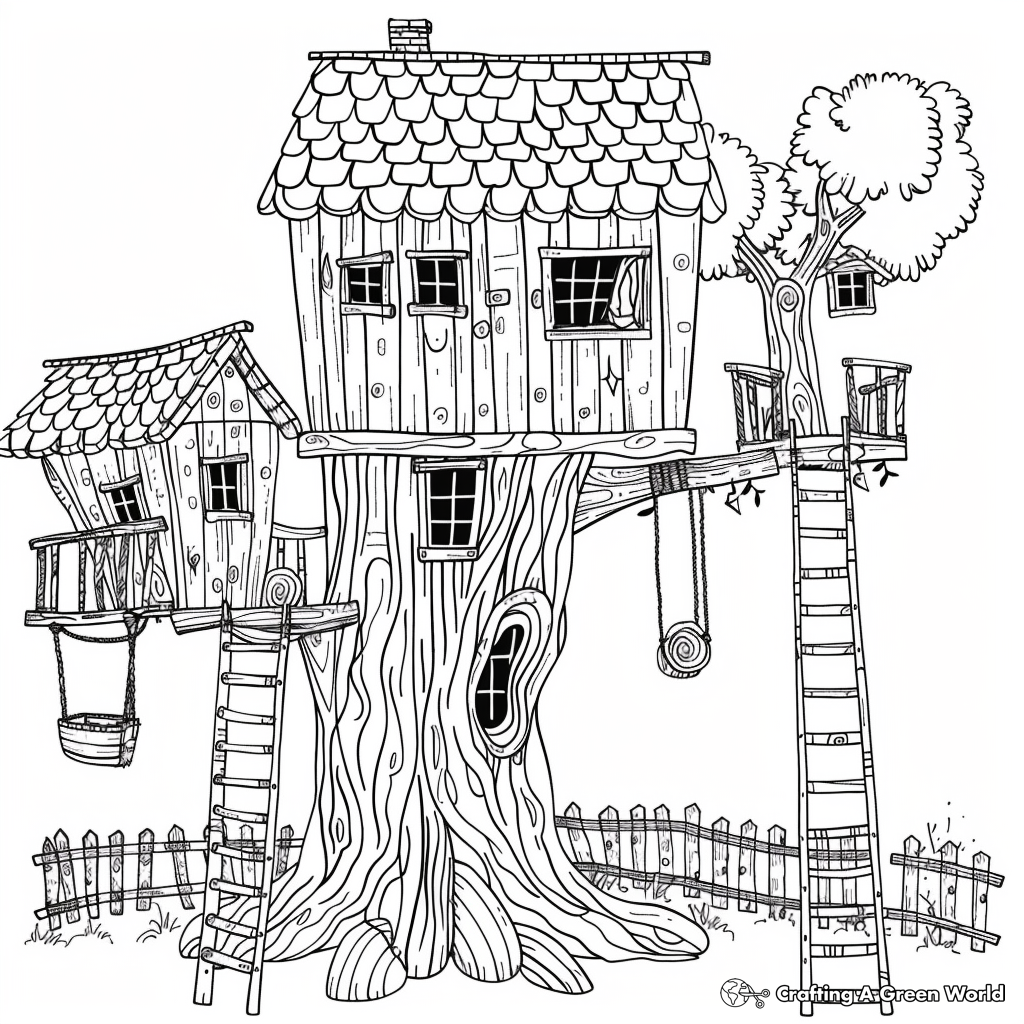 Tree House Coloring Pages Free Printable 