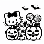 Hello Kitty and Halloween Candy Coloring Pages 1