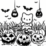 Hello Kitty and Halloween Monsters Coloring Pages 1