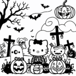 Hello Kitty and Halloween Monsters Coloring Pages 2