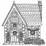 Intricate Brick House with Wreaths Coloring Pages 2