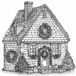 Intricate Brick House with Wreaths Coloring Pages 3
