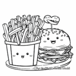 Páginas para colorear de hamburguesas y patatas fritas kawaii 1