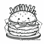 Páginas para colorear de hamburguesas y patatas fritas kawaii 2