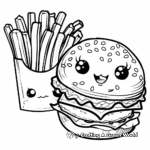 Páginas para colorear de hamburguesas y patatas fritas kawaii 3
