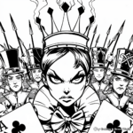 Majestic Red Queen and Her Card Soldiers Coloring Pages 4