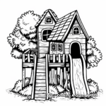 Playful Kids' Tree House Coloring Pages with Slides 3
