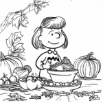 Sally and Charlie Brown in Thanksgiving Scenes Coloring Pages 1