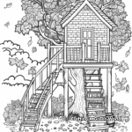 Seasonal Fall Tree House Coloring Pages 1
