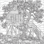 Seasonal Fall Tree House Coloring Pages 2