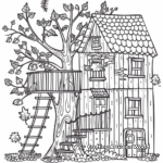 Seasonal Fall Tree House Coloring Pages 3