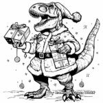 T-Rex in a Santa Coat Delivering Presents Coloring Pages 1