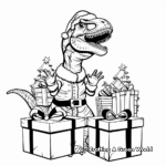 T-Rex in a Santa Coat Delivering Presents Coloring Pages 4