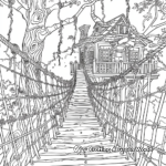 Tree House with Rope Bridge Adult Coloring Pages 1
