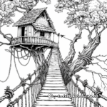 Tree House with Rope Bridge Adult Coloring Pages 2