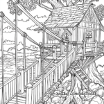 Tree House with Rope Bridge Adult Coloring Pages 4