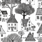 Trees with Multiple Houses Coloring Pages 4