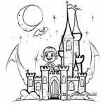 Vampire in a Castle: Night-Scene Coloring Pages 1