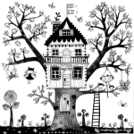 Whimsical Fairy Tree House Coloring Pages 2