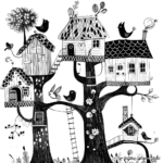 Whimsical Fairy Tree House Coloring Pages 4
