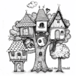 Whimsical Treehouse Cottage Coloring Pages 1