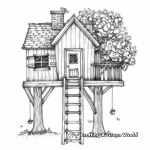Whimsical Treehouse Cottage Coloring Pages 2