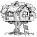 Whimsical Treehouse Cottage Coloring Pages 3