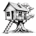 Whimsical Treehouse Cottage Coloring Pages 4