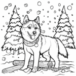 Winter-Scene Siberian Husky Coloring Pages 1