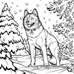 Winter-Scene Siberian Husky Coloring Pages 3
