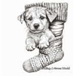 Adorable Christmas Puppy in a Stocking Coloring Pages 3
