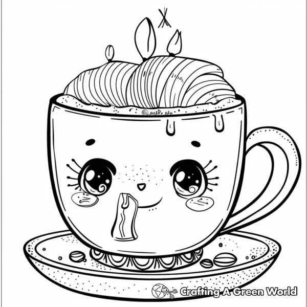 Adorable Coffee Cup Kawaii Coloring Pages 1