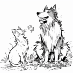 Adorable Collie and Kittens Friendship Coloring Pages 1