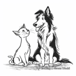 Adorable Collie and Kittens Friendship Coloring Pages 3