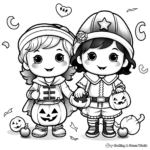 Adorable Trick or Treating Kids Coloring Pages 1